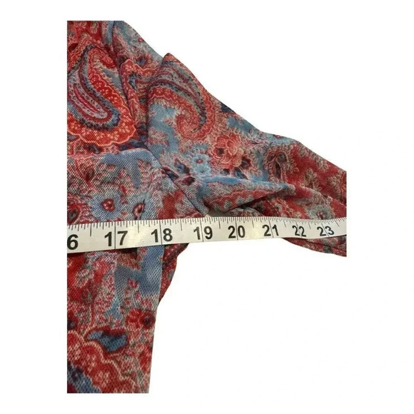 Chaps Denim XL Red & Blue Paisley Lined Lace Up V-Neck Top‎ - Picture 4 of 7